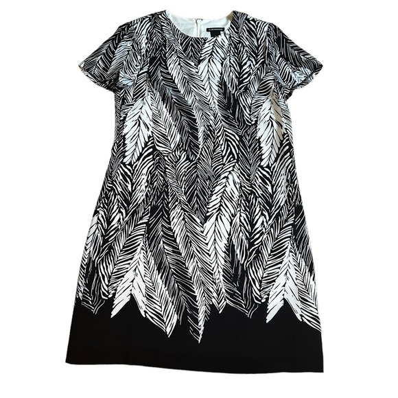 Club Monaco squelah palm leaves Floral Black White Silk Short Sleeve Dress Sz 0 - Picture 1 of 8